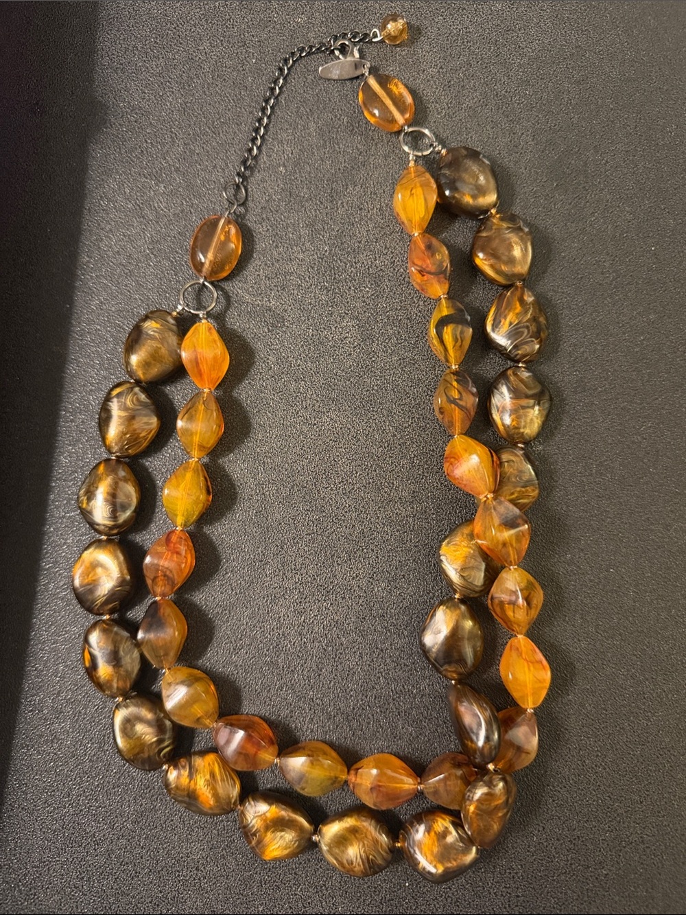 Three-Strand Amber-Tone Swirl Bead Necklace - Women's Jewelry